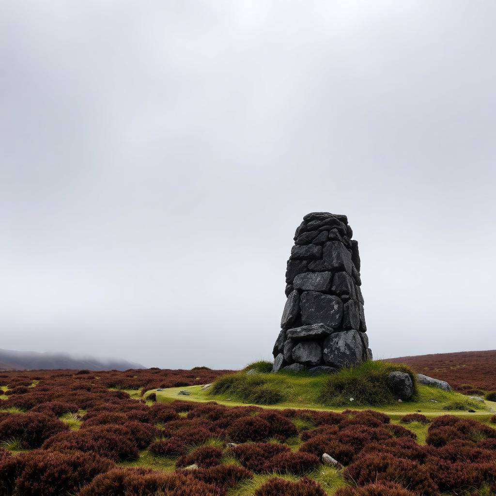 Memorial cairn on Culloden Battlefield moor near Inverness